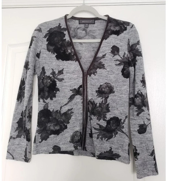 Moiselle Wool blend grey floral cardigan SIZE 2 - Picture 7 of 11